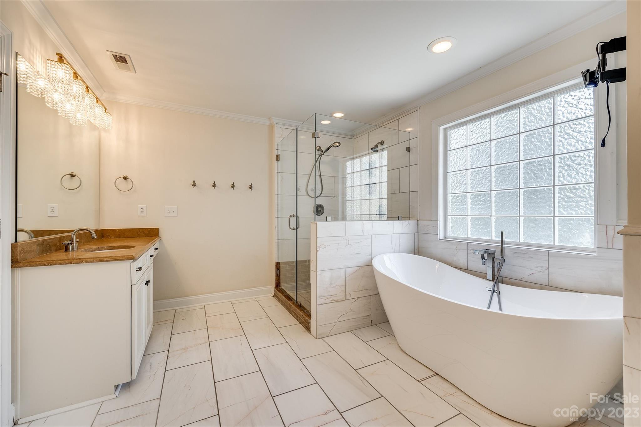 16420 Woolwine Road Charlotte, NC 28278 - Photo 10 of 41 a spacious bathroom with a tub a mirror and a shower