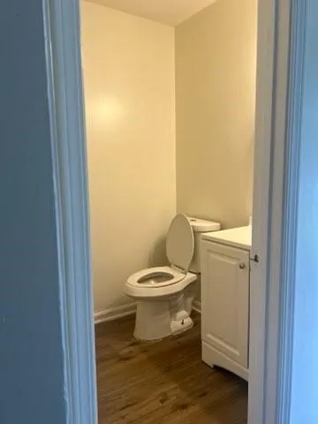 a white toilet sitting next to a small yard