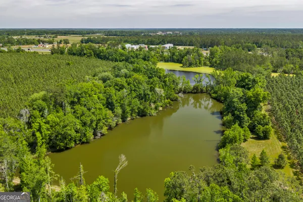 a view of a lake with a city