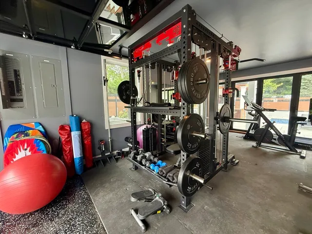 a view of a room with gym equipment