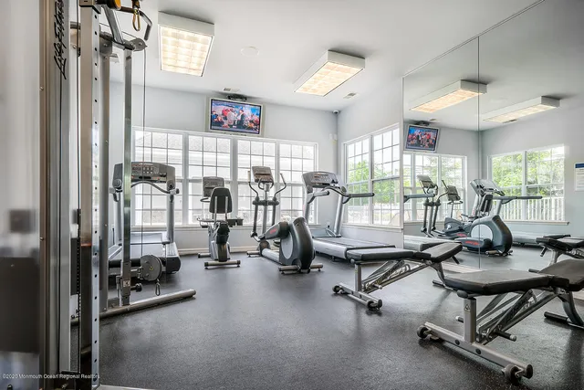 a view of a room with gym equipment
