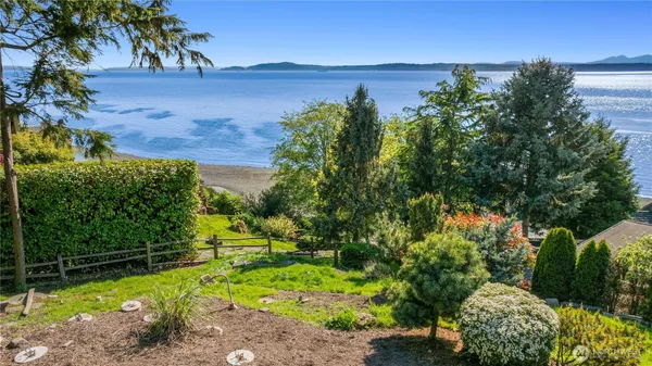 a view of a lake with a big yard