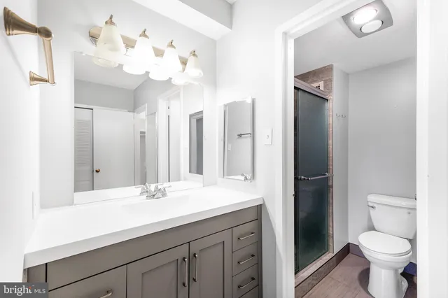 a bathroom with a sink a toilet and a mirror