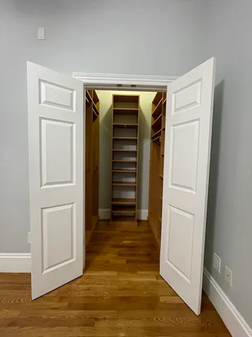 a view of walk in closet with empty racks
