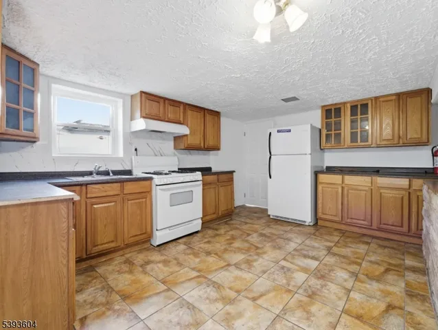 a kitchen with a stove a sink and a refrigerator