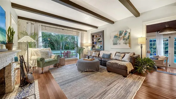 a view of outdoor space with seating area and green space