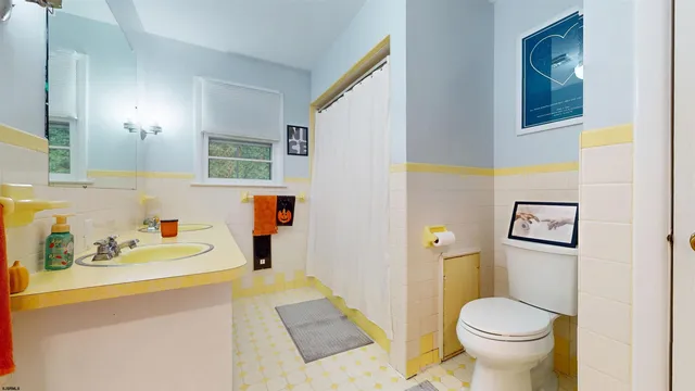 a bathroom with a sink toilet and mirror