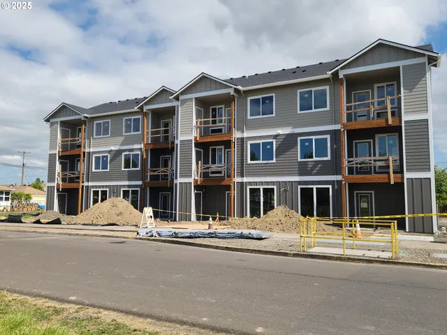 a front view of a building with street