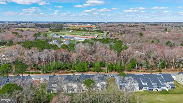 a view of a tennis ground with large trees