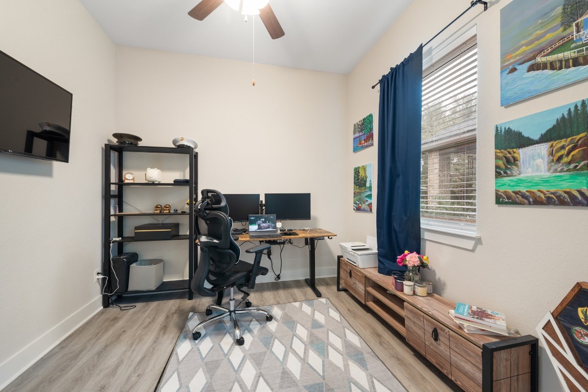216 Emerald Garden Road San Marcos, TX 78666 - Photo 29 of 38 Office with a ceiling fan and light wood finished floors