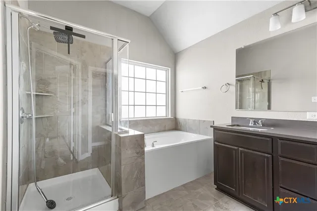 a bathroom with a double vanity sink toilet mirror and bathtub