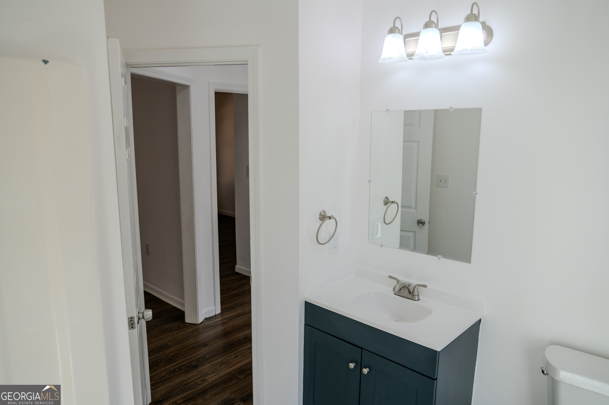 55 Corn Row Court Newnan, GA 30263 - Photo 37 of 72 a bathroom with a sink a light fixture and a mirror