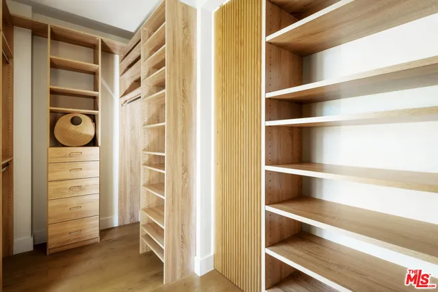 a view of walk in closet with empty racks