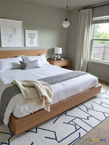 a bedroom with a bed and window