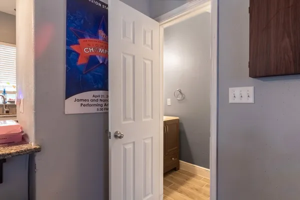 a view of an entryway with wooden wall