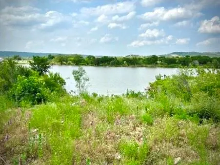 a view of a lake from a yard
