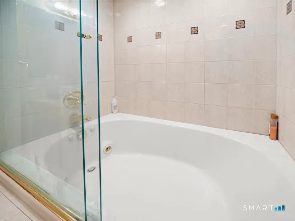 a bathroom with a bathtub