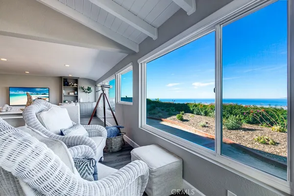 a living room with furniture city view