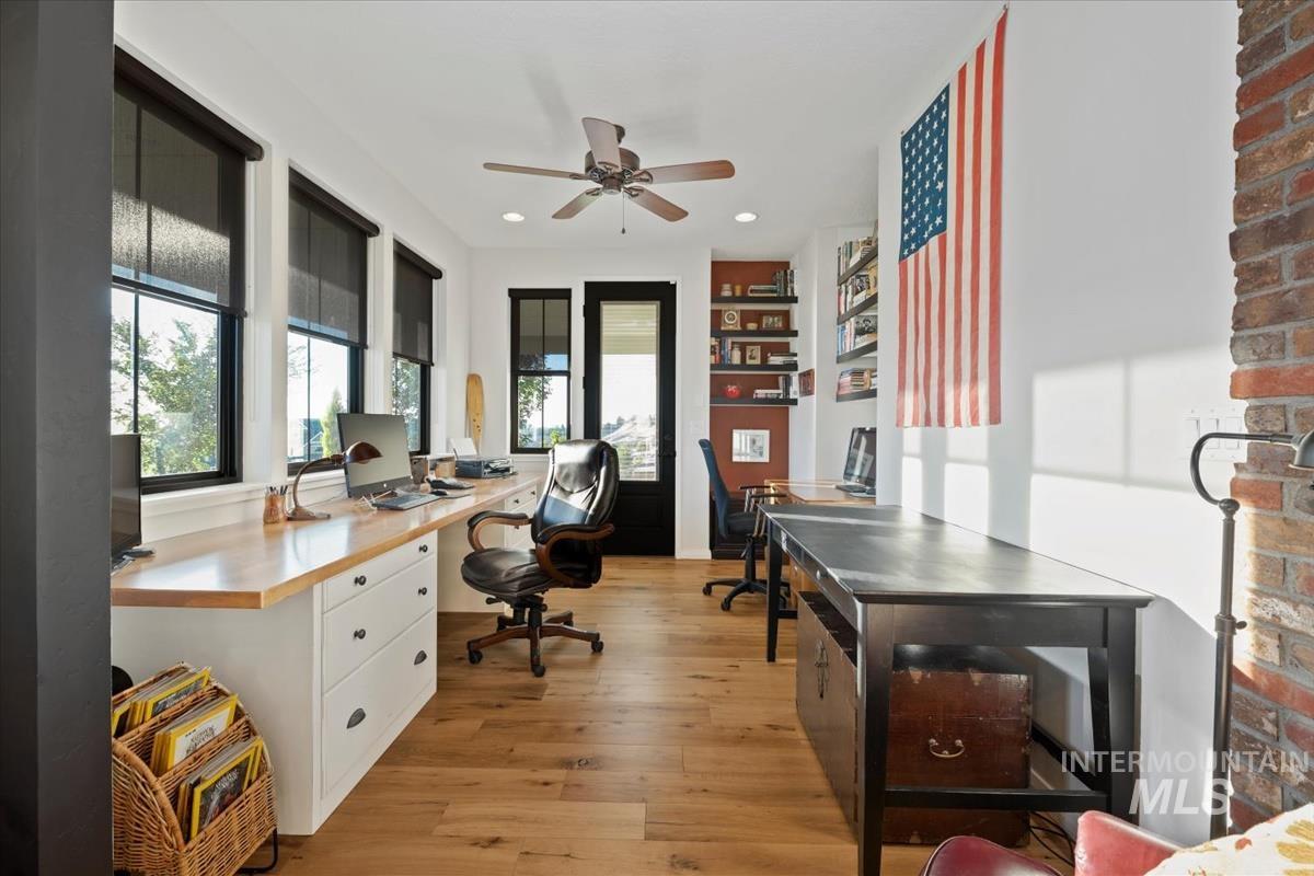 11326 West Rio Road Caldwell, ID 83607 - Photo 5 of 50 Office area featuring light wood-type flooring, recessed lighting, and ceiling fan