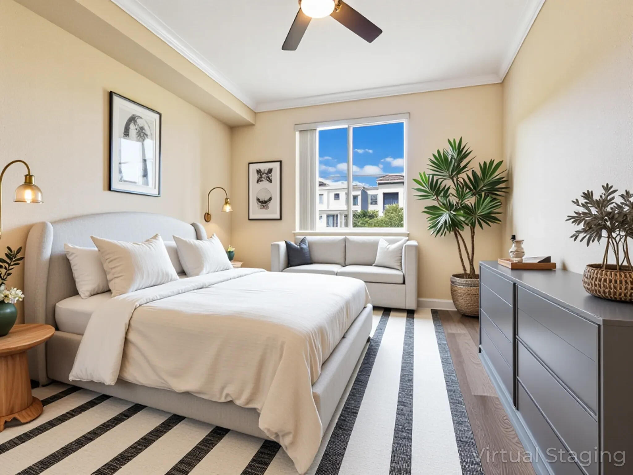 1690 Renaissance Commons Boulevard, Unit 1412 Boynton Beach, FL 33426 - Photo 21 of 49 a spacious bedroom with a large bed and a chandelier
