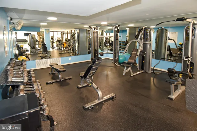 a view of a room with gym equipment