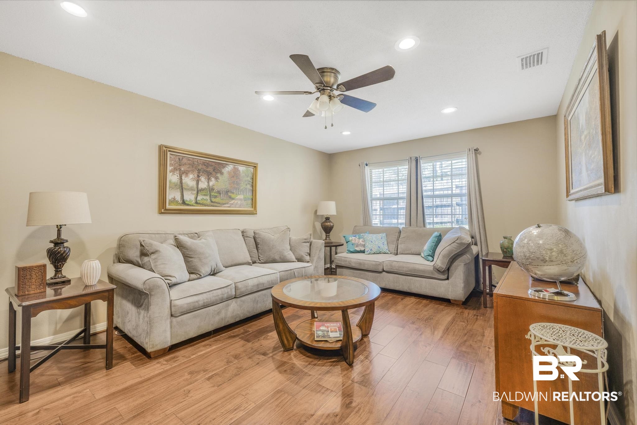 2573 E Road Mobile, AL 36693 - Photo 3 of 45 Living room with light wood-style flooring, recessed lighting, and ceiling fan