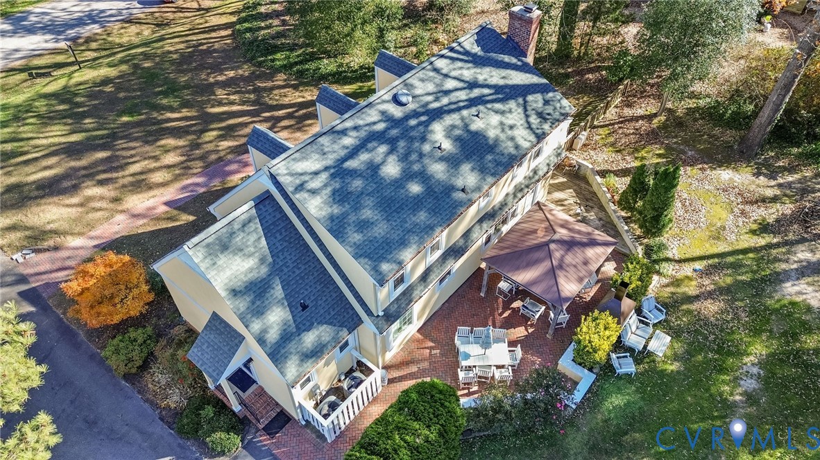 an aerial view of a house