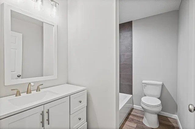 a bathroom with a toilet a sink and mirror