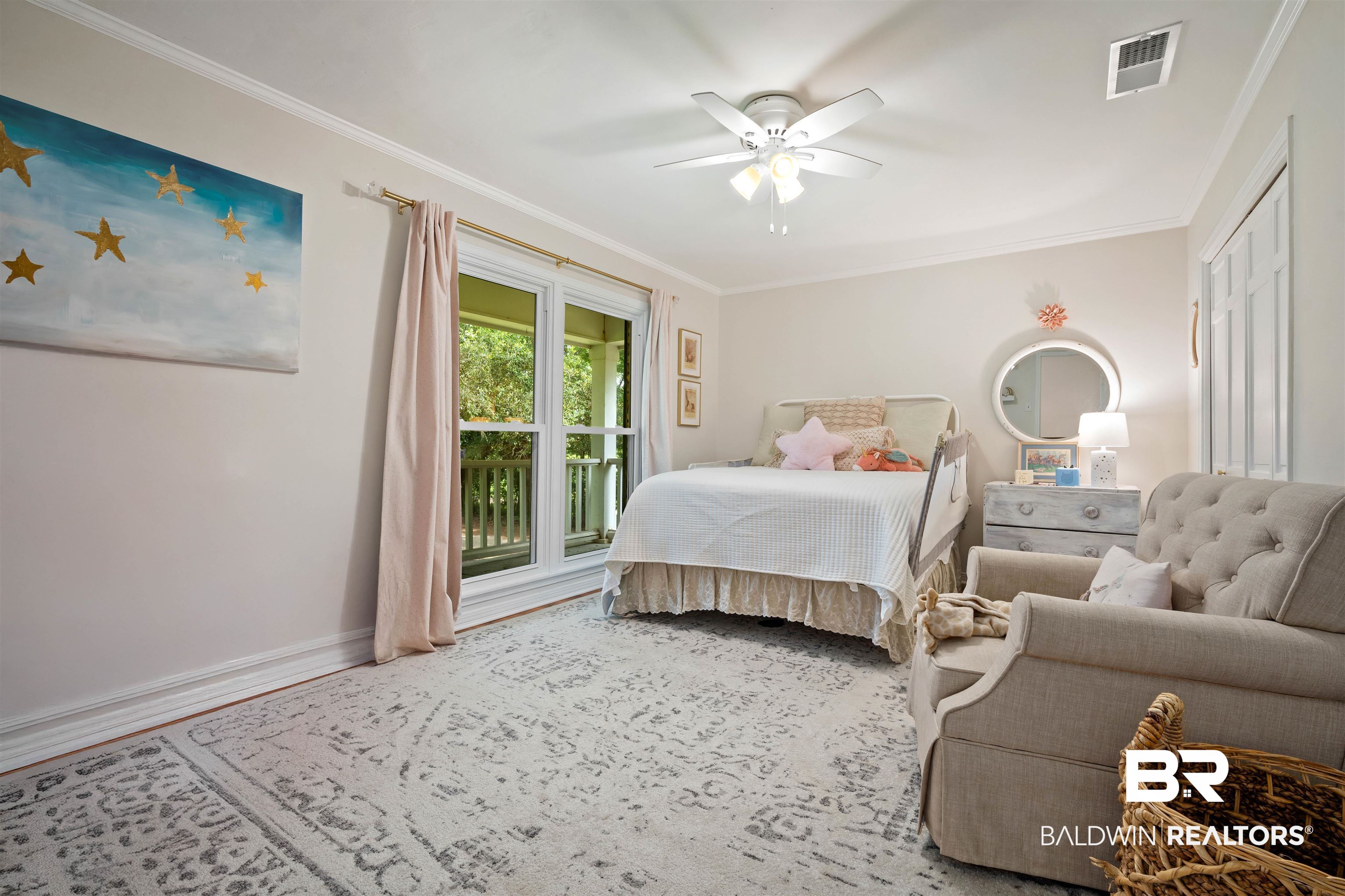 700 Eliza Jordan Road North Mobile, AL 36608 - Photo 25 of 44 Bedroom with crown molding and a ceiling fan