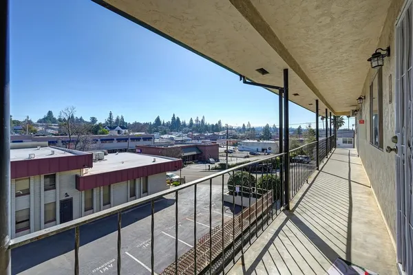 a view of city from a balcony