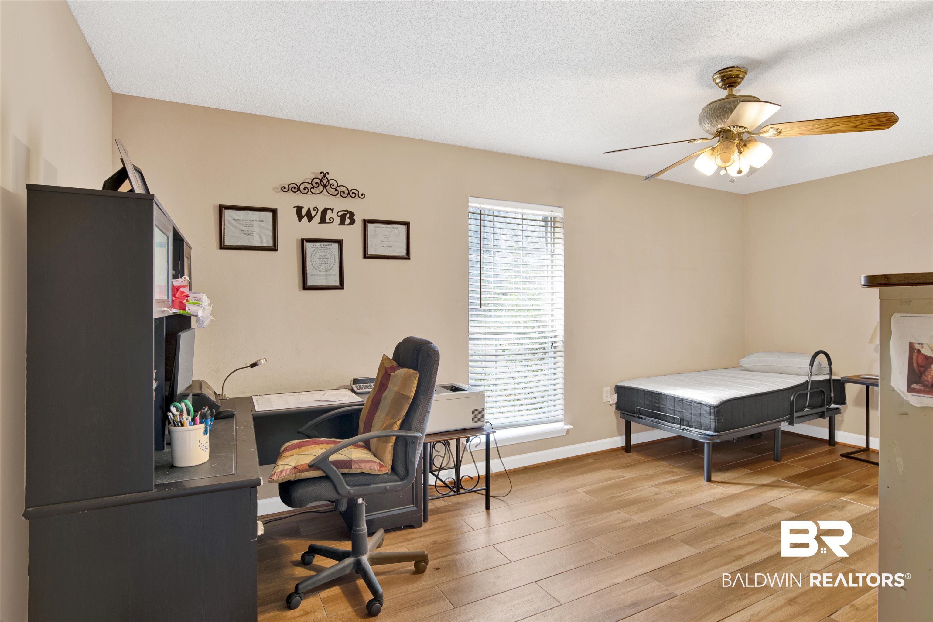 36434 Alexandria Trail Stapleton, AL 36578 - Photo 12 of 27 Office featuring light wood finished floors, a textured ceiling, and ceiling fan