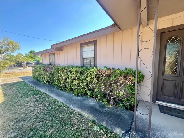 a couple of potted plants in front of door