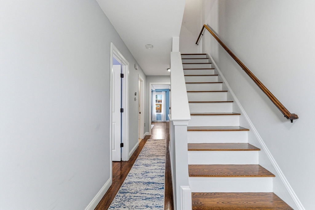 6 Millmont Street, Unit 6 Boston, MA 02119 - Photo 35 of 42 a view of staircase with wooden floor and white walls