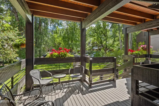 a view of a two chairs in the patio