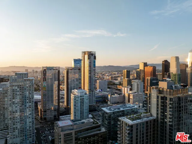 a city view with tall buildings