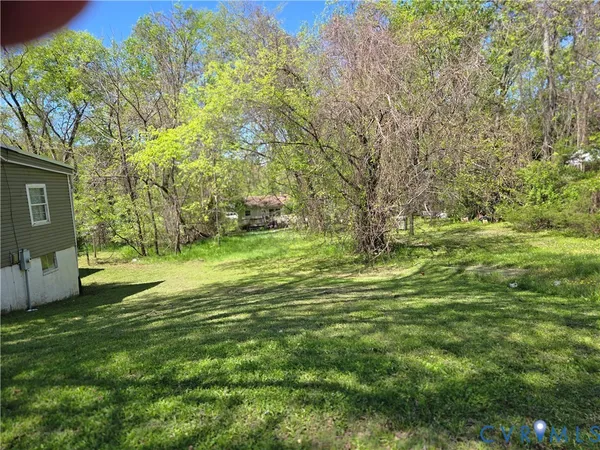 a view of a big yard with large trees
