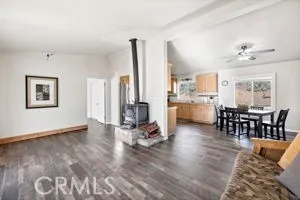 a view of a living room and dining room