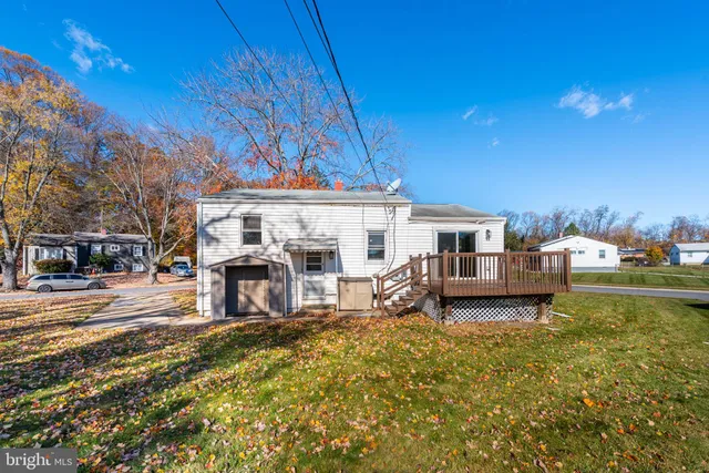 a view of a house with a big yard potted plants and large tree