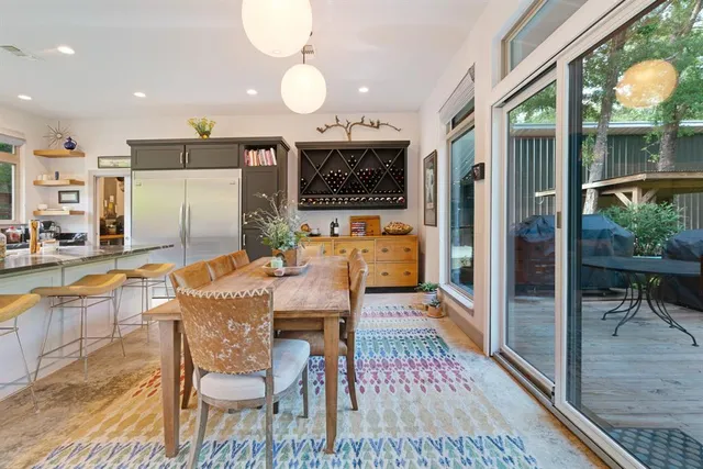 an outdoor space with furniture