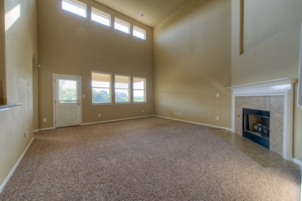 403 Limestone Trail Austin, TX 78737 - Photo 7 of 18 A spacious living area with high ceilings and a cozy fireplace creates an inviting atmosphere.
