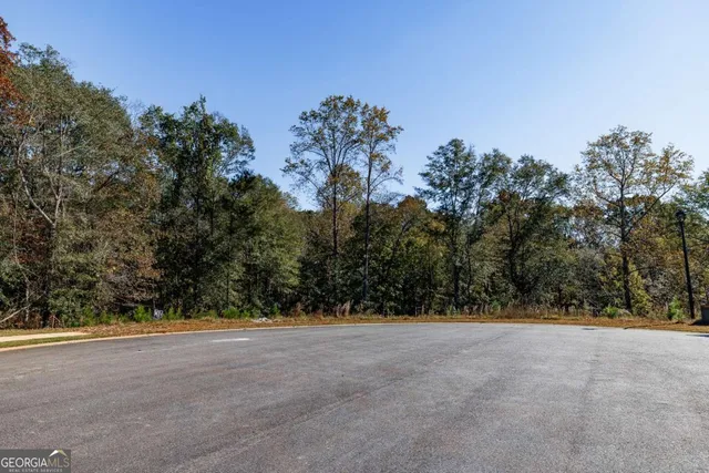 an aerial view of residential house with outdoor space and trees all around