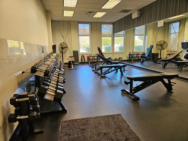 a view of a room with gym equipment