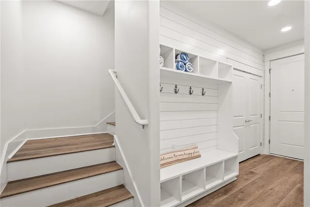 a view of staircase with white walls and white walls