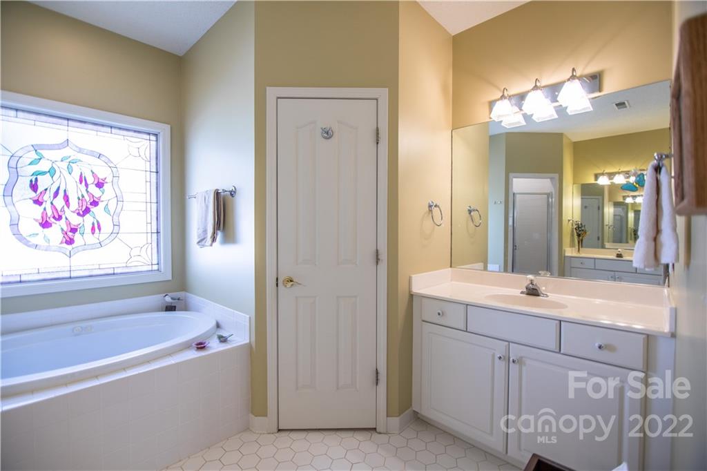 7 Sheffield Place Brevard, NC 28712 - Photo 14 of 30 a bathroom with a sink a large mirror and a bathtub