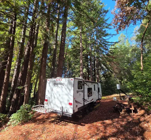 a view of a barn in the middle of a yard