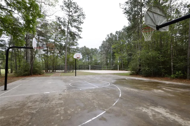 a garden view with a seating space