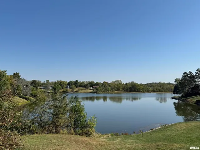 a view of a lake with a city view