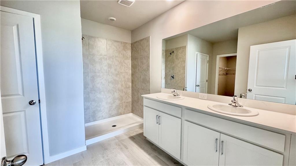 17710 Shade Tree Loop Babcock Ranch, FL 33982 - Photo 13 of 28 a bathroom with a double vanity sink mirror and shower