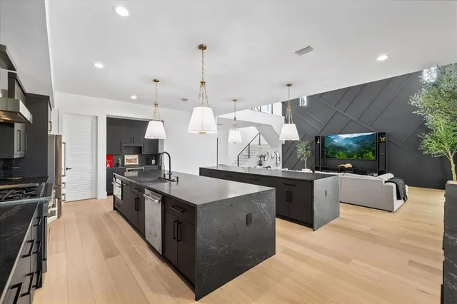a view of a living room and dining room
