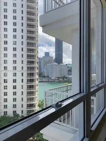 a view of a building from a balcony
